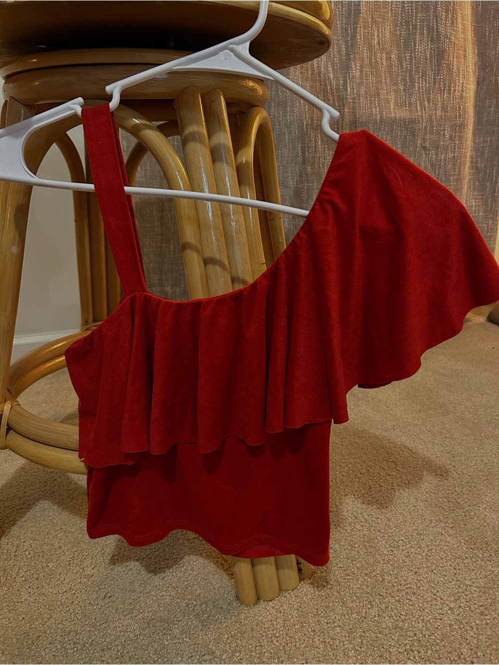 Charlotte Russe Red One-Shoulder Ruffle Crop Top